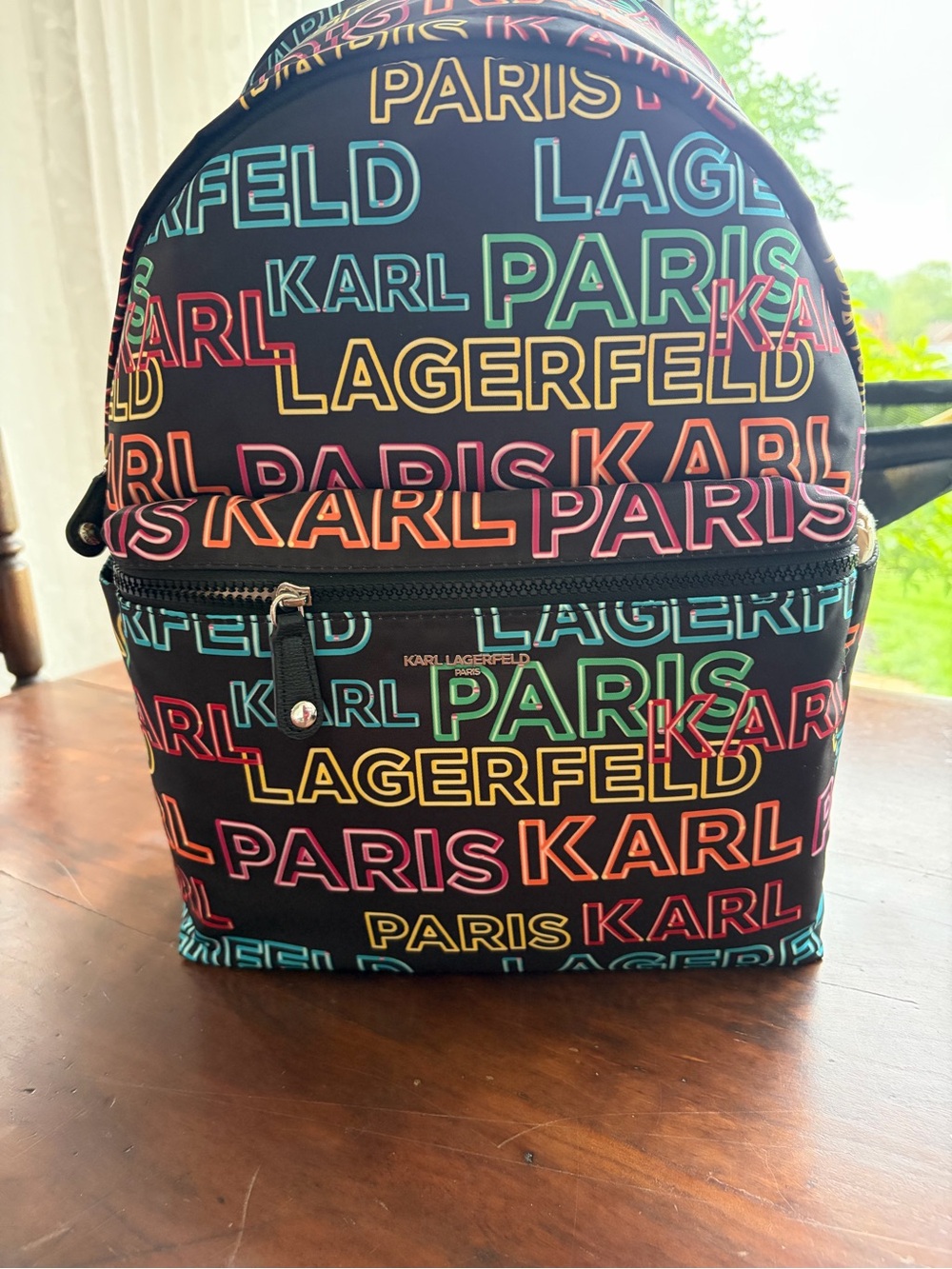 Karl Lagerfeld Black Backpack with Multicolor Logo Print